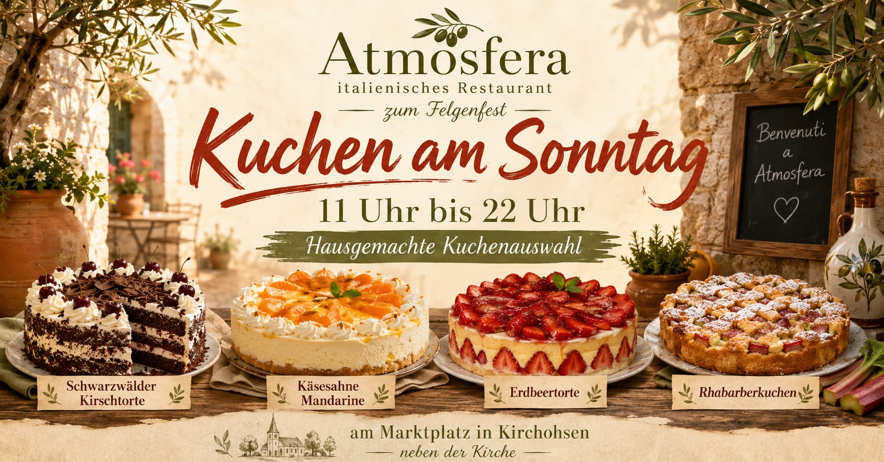 Kuchen am Sonntag im Atmosfera zum Felgenfest am 7. Juni 2026