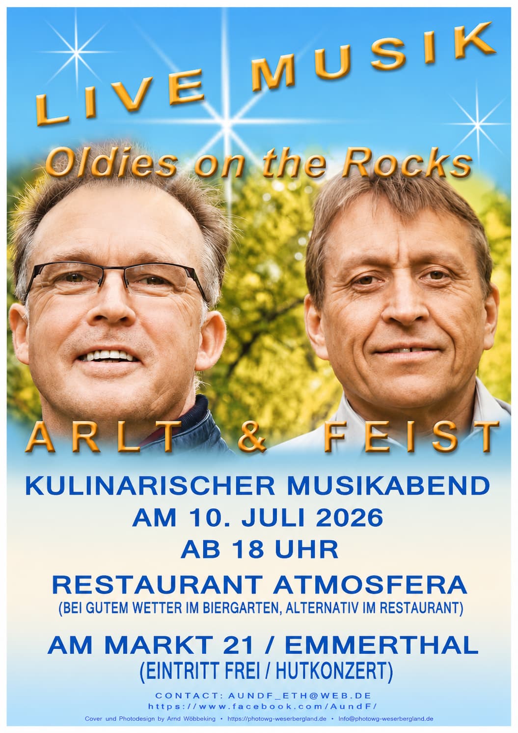 Veranstaltungsplakat von Arlt & Feist zum Musik-Abend im Atmosfera am 10. Juli 2026